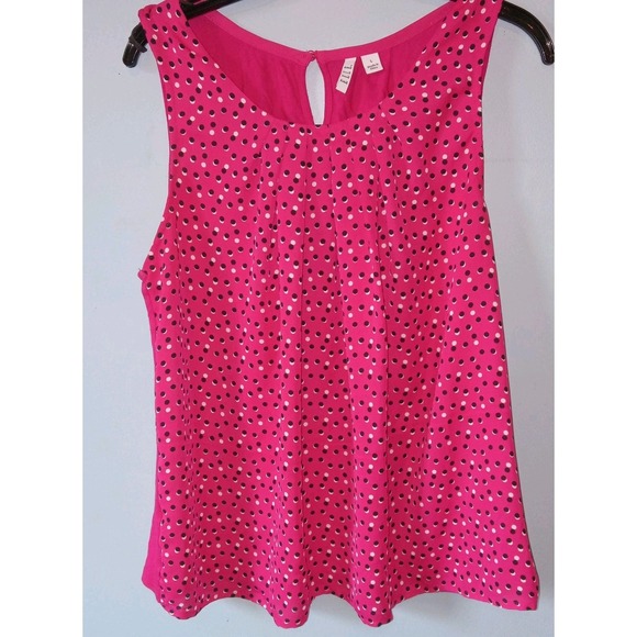 Elle Tops - Elle Blouse Womens Pink Polka Dot Sleeveless Lightweight Tank Top Sz L